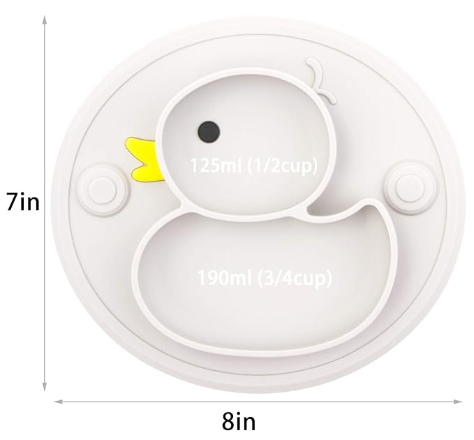 Baby Plate Silicone Toddler Plates Suction Placemat Divided Dishes for Kids and Infants One-Piece Strong Suction, BPA Free, Microwave Dishwasher Safe (Grey)