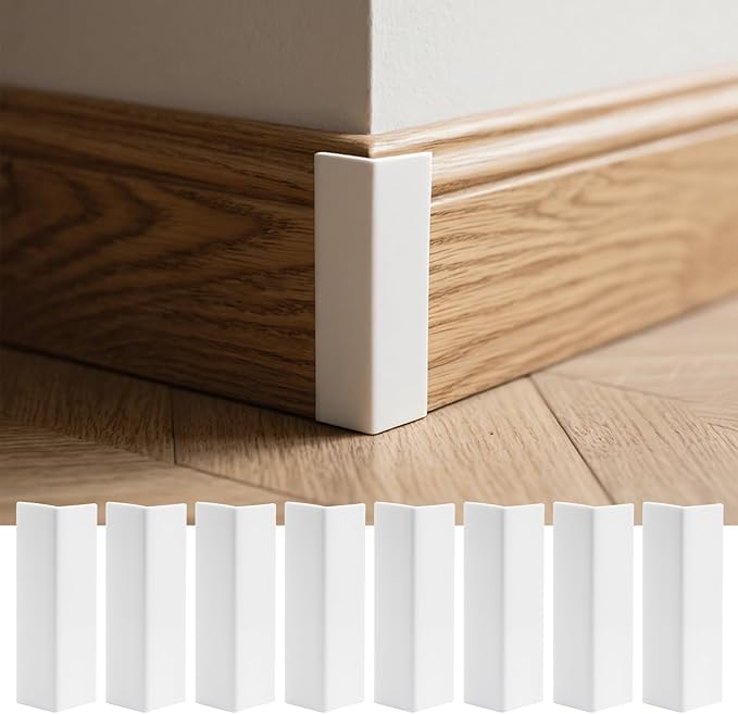 Pangda Baseboard Corners Blocks Self Adhesive Rubber Safety Corner Protectors Proofing Edge Guard Corner Cushion for Wall Furniture Edge(White,8 Pcs)