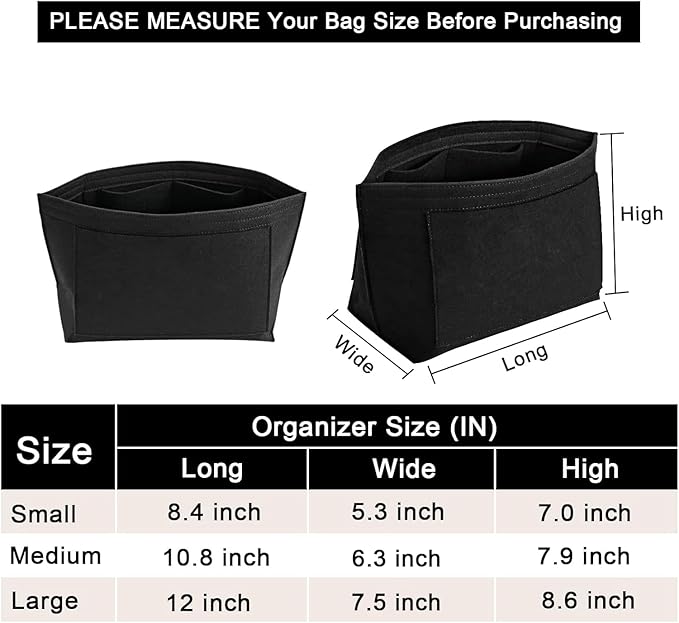 Felt Purse Organizer Insert for Longchamp Le Pliage S Handbag Insert (Small, Black)