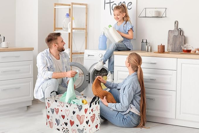 Sanjiaofen Rectangular Kids Storage Basket,Heart Baskets Organizer.Cute Storage Bin with Handles. Love Basket,Girls Room Decor,Toys Box,Gifts Bins Empty.(Line Love)