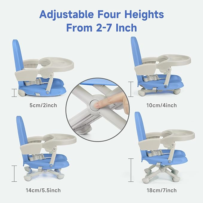 YOLEO Baby High Chair Booster Seat for Dining Table, Foldable High Chairs with Adjustable Heights, Travel Booster Seat with Removable Tray