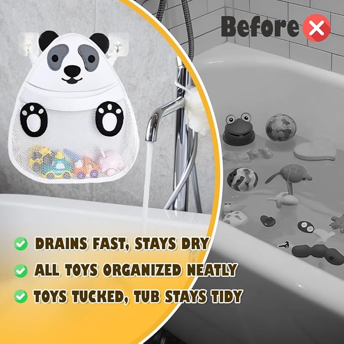Baby Bath Toy Organizer, Reusable Large Capacity Quick-Dry Mesh Storage Bag with Suction Cups for Kids Bathroom Shower Toy Storage