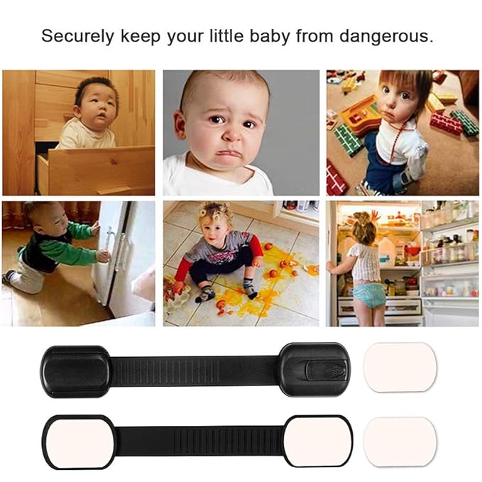 8 Pack Black Child Safety Cabinet Locks - Viaky Adjustable Straps Baby Proof Latches for Drawers, Oven, Refrigerator, Toilet Seat, Closet and Cupboard, Come with 9 Extra Strong Adhesive Pads