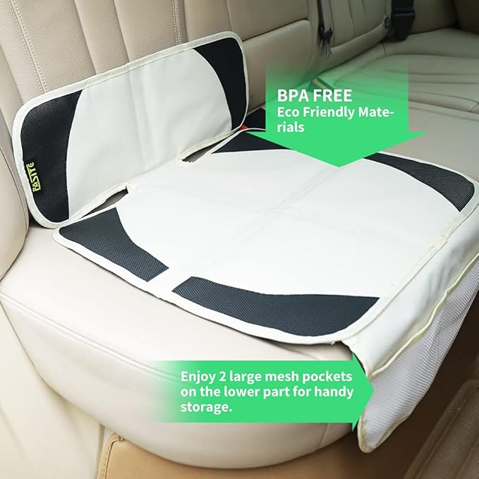 FASITE Car Seat Protector for Baby Child Car Seats - Auto Seat Cover Mat,Protective Non-Slip Waterproof Car Seat Cover Pad with Mesh Pockets, Beige