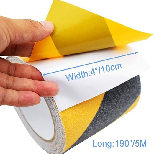 Anti Slip Tape, High Traction,Strong Grip Abrasive, Not Easy Leaving Adhesive Residue, Indoor & Outdoor (4" Width x 190" Long, Black/Yellow)