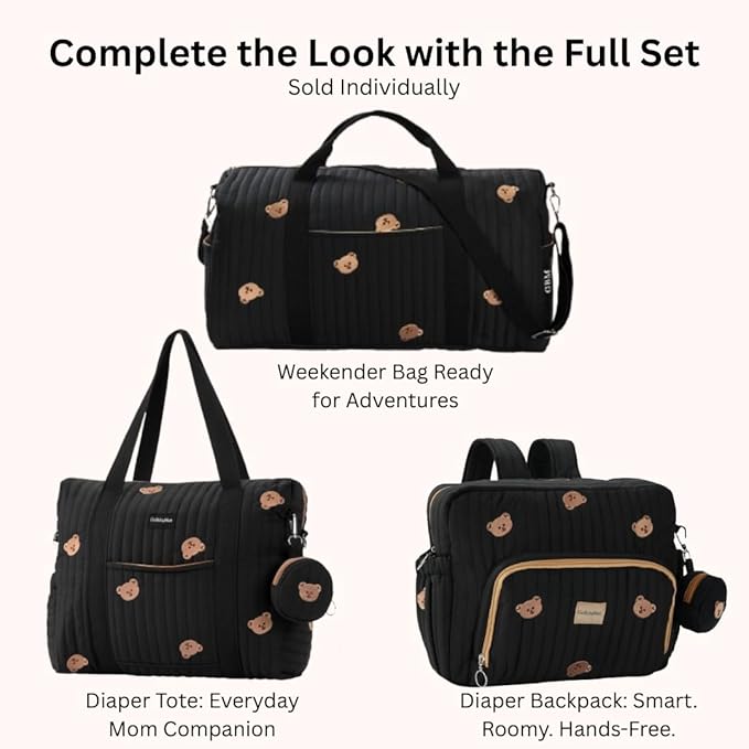 GOBABYMART 3pc Diaper Bag Tote Set, Hospital Bag for Labor & Delivery, Maternity Travel Bag with Changing Pad & Pacifier Case