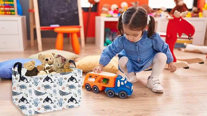 Essme Rectangular Ocean Baskets,Kids Storage Box,Cute Basket for Kids with Handles for Room Decor, Book Bins,Shelf Basket.(Sea)