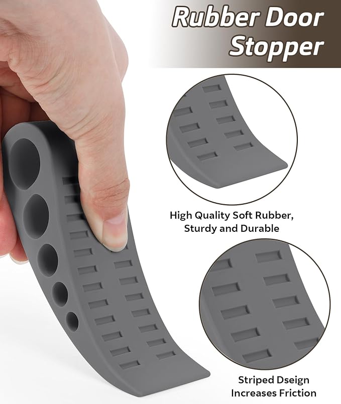 4 Pack Door Stops for Bottom of Door, Rubber Door Stopper Wedge with Holder, Door Holder to Keep Door Open, Wall Protector for Home & Office & School, Dark Grey
