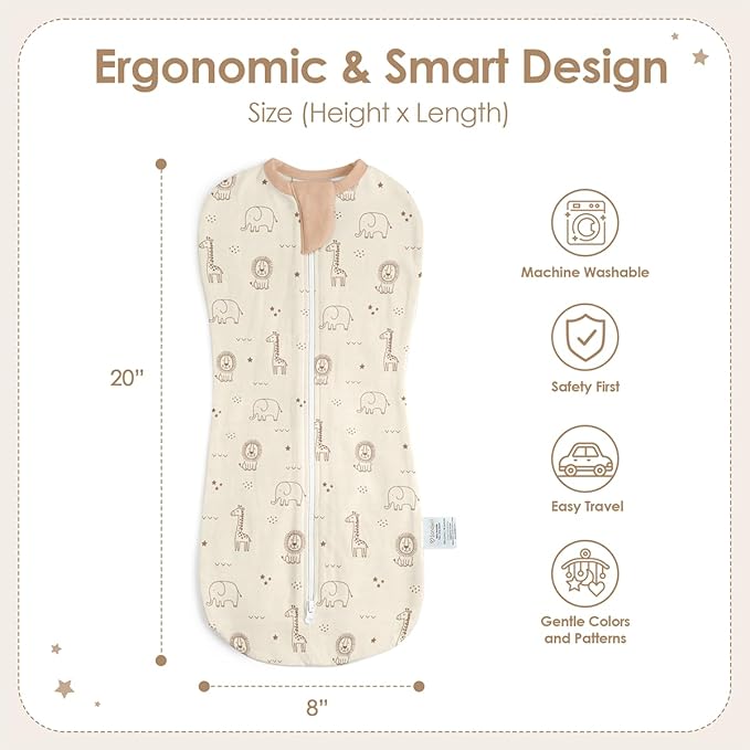 Baby Swaddle 0-2 Months, Cotton Arm-In Zipper Sleep Sack, Wearable Blankets Wrap for Newborn Infant Girls, Boys (Animal, Star Moon, Bear, Pack of 3)