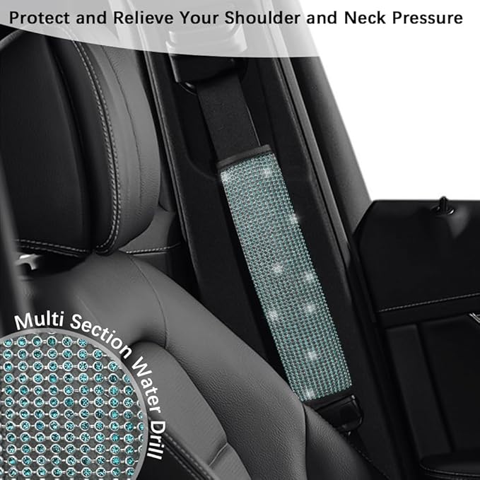 JDDRY Car Seat Belt Covers,Universal Car Seat Belt Pads,Seat Belt Cover Shoulder Pad,Bling Seat Belt Cover(Light Blue,2PC)