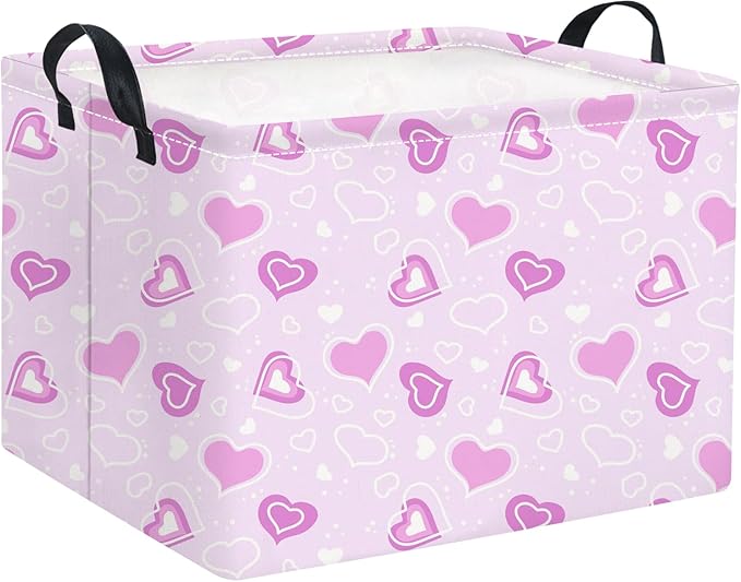 TIBAOLOVER Rectangular Valentines Basket for Women Girls Storage Bin Organizer Box Shelf Room Decor(Fancy Heart)
