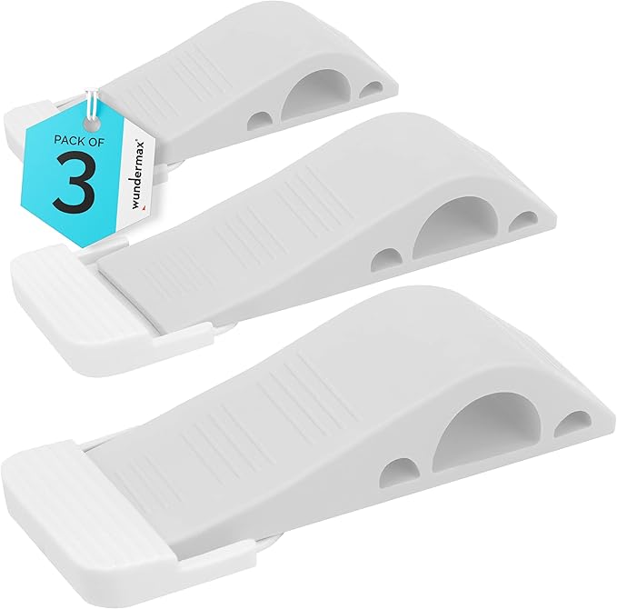 Wundermax Rubber Door Stoppers for Bottom of Door Stop - Pack of 3 Rubber Wedge for Carpet, Hardwood, Concrete, and Tile - Home Improvement Accessories - White