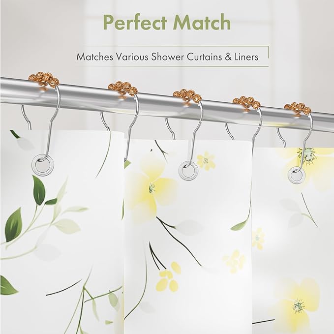 Amazer Shower Curtain Hooks, Decorative Shower Curtain Hooks, Amber Shower Curtain Rings Rustproof Stainless Steel Shower Hooks for Shower Curtain Liner Shower Rod Hook 12pcs
