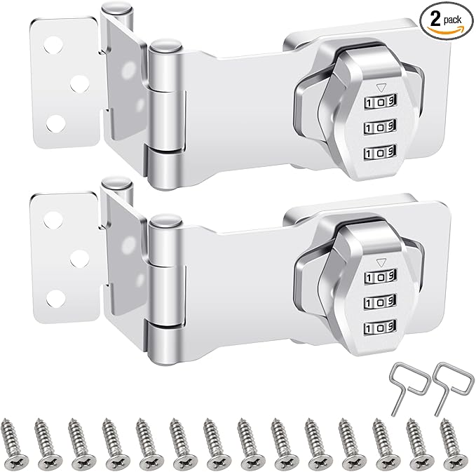 2 Pack Password Rotary Hasp Locks, Collapsible Solid 304 Stainless Steel File Cabinet Lock Desk Drawer Lock, for 90 Degree and 180 Degree Drawers, Dabinets, Doors, Flip Barn Door, Outdoor