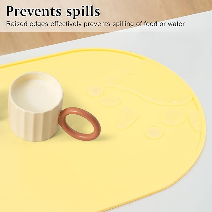 yuuzue Silicone Placemat Set of 4, Heat Resistant Placemats for Dinning Table, Reusable Portable Kids Baby Placemats, Waterproof Stain-Proof Toddler Food Mats, Easy to Clean Silicone Mat Oval Placemat