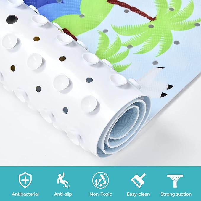 Tubozadi Bath Mat for Tub for Kids Non Slip Bathtub Mat for Baby Toddler Extra Long Bathroom Shower Mat with Suction Cups,Drain Holes,40X16 Inch,Ships