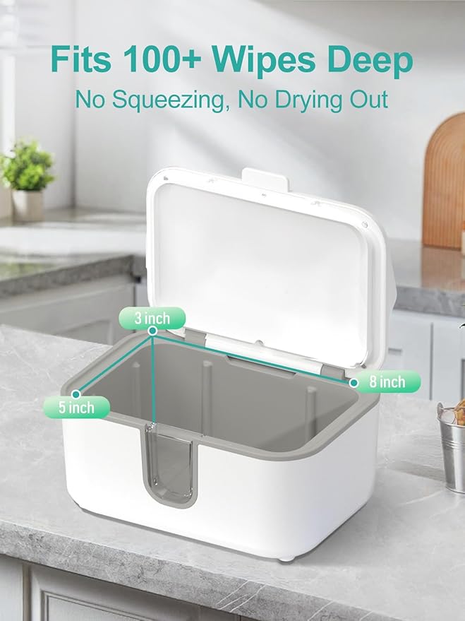 Baby Wipes Warmer, Larger Capacity Wipe Dispenser, Even Heating Diaper Wipe Warmer with Night Light, On/Off Switch, White