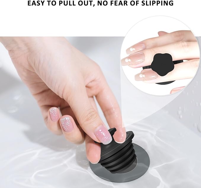 Bathtub Drain Stopper - 2 Pack Silicone Universal Shower Drain Cover, Tub Stopper Bathtub Drain for Bathroom, Tub, and Shower Drain - Easy Install Shower Drain (Black)