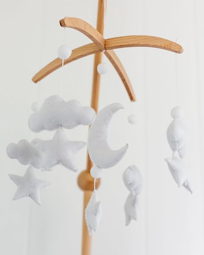 Baby Crib Mobile – Wooden Hanging Nursery Baby Mobile for Crib, Nursery Decor for Boys & Girls, Perfect Shower Gift (Moon, Cloud, & Stars, Foldable) Also Fits Bassinets, Sorrel + Fern