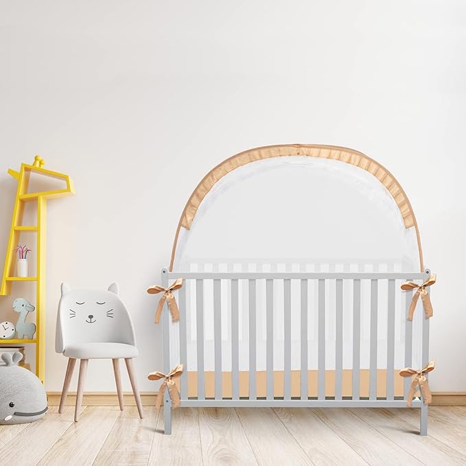 L RUNNZER Pop Up Baby Crib Tent, Safety Tent to Keep Toddler from Climbing Out, Canopy Against Falls and Bites, Netting with Breathable & Soft Mesh, Orange (R07-orange)