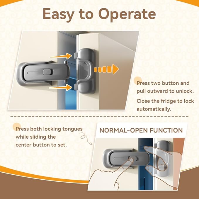 SAFELON 2 Pcs Baby Safety Refrigerator Lock, Child Proof Fridge Door Lock, Protect Refrigerators with Damaged Sealing Strips, No Tools Required (Grey)