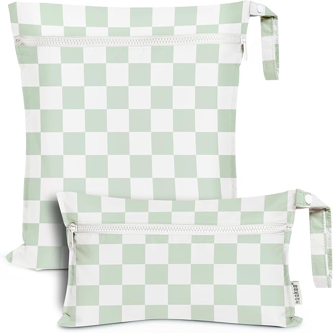haakaa Water Resistant Wet Bags for Baby Wet Dry Bags for Cloth Diaper, Reusable Wet Bags for Baby Items, Swimsuit & Travel, 2pcs, Checkered Days