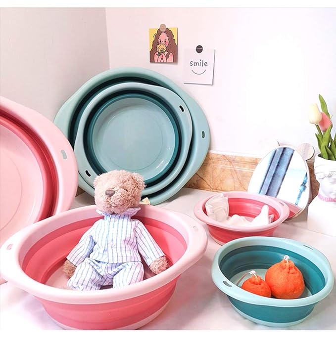 ORIZZP 3-Pack Collapsible Wash Basin Set, Baby Kids Wash Basin Dish Tub for Travel Home, 3 Different Sizes Set Space Saving Blue