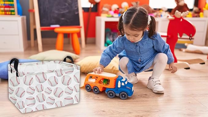 Essme Rectangular Baseball Baskets,Kids Storage Box,Easter Basket for Girls with Handles for Room Decor, Book Bins,Shelf Basket.(Baseball basket)