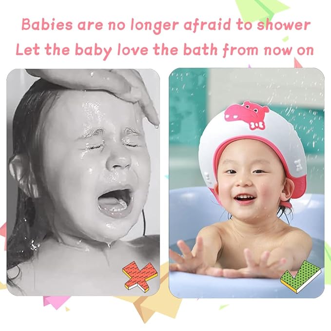 Baby Shower Cap Shield, Shower Cap for Kids, Visor Hat for Eye and Ear Protection for 0-9 Years Old Children,Cute Dinosaur/Crocodile/Hippo shape Makes the Baby Bath More Fun (Hippo, Yellow)