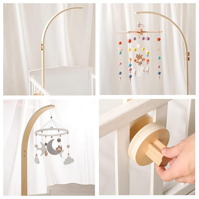 let's make Baby Crib Mobile Arm - Wooden Baby Mobile Crib Holder for Hanging Baby Crib Attachment for Nursery Decor (Curved Structural Arm)