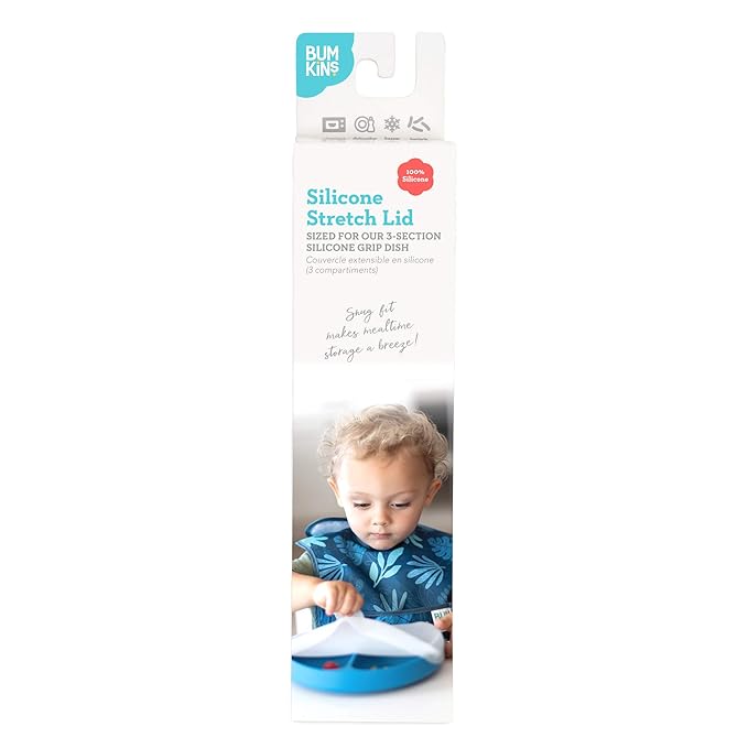 Bumkins Toddler and Baby Suction Plate, Divided Grip Dish Cover for Babies and Kids, Baby Led Weaning, Feeding Supplies, Store and Label Leftovers, Food Prep Portions, Fits Bumkins Dish and Plate