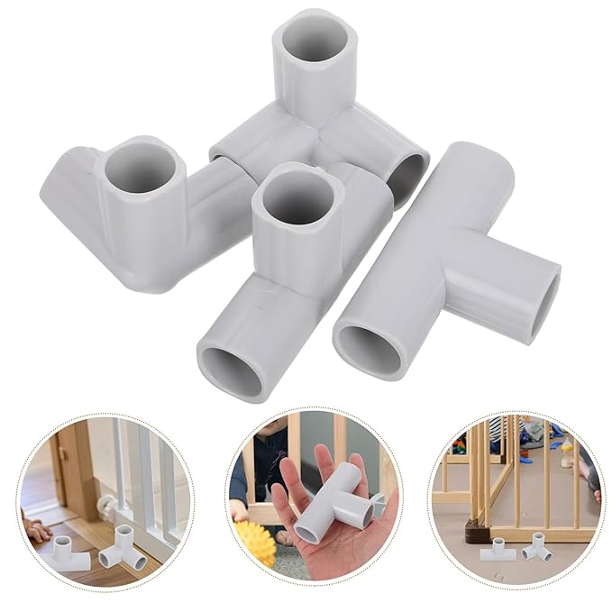 Hemoton 4Pcs Baby Playpen Accessories, T-Shaped and 3-Way Connectors for Baby Play Yard, Light Grey Plastic Replacement Parts, 3.34 X 2.16 X 1.02 Inch