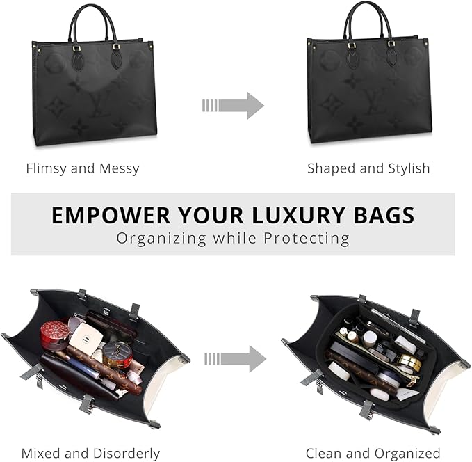OPPOSHE Purse Organizer Insert for Handbags, Softened Felt Bag Insert Organizer for Tote, Compatible with LV, Coach, MK, Kate Spade, Goyard, Longchamp (Black, Large)