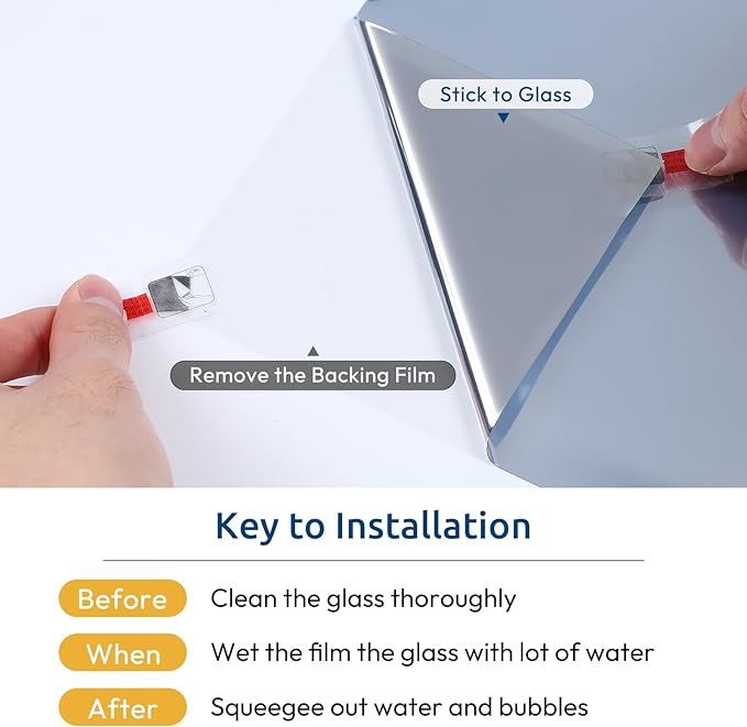 rabbitgoo Window Privacy Film One Way Window Tint for Home, Removable Reflective Heat Sun Blocking Anti UV Glass Door Covering, Mirror Tinting Film House Office, 23.6 in X 9.8 Feet, Silver