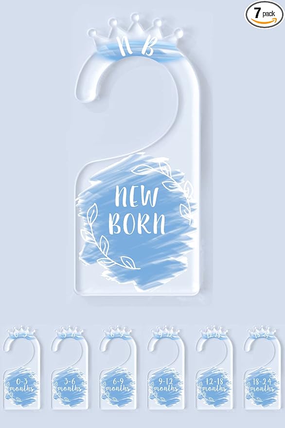 OneDream Baby Closet dividers Hanger separators - Set of 7 Baby Clothes dividers for Closet from Newborn to 24 Months, Acrylic Infant Clothes Divider (Blue)