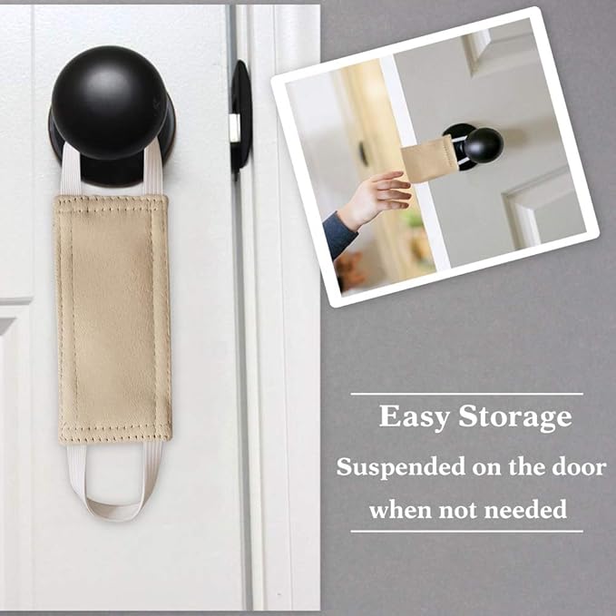 PONY DANCE Nursery Door Latch Cover Silencer - Door Closer Jammer Cushion for Baby Good Sleep Universal Knob Latch Silence Cover for Quiet, W 4 x L 2 inches, Pack-3, Biscotti Beige