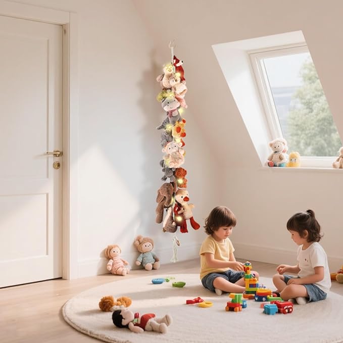 80" 2-Pack Cotton Hanging Storage Chain For Stuffed Animals Storage with LED Light, Stuffed Animal Organizer Chain for Wall Corner Nursery Play Room, White