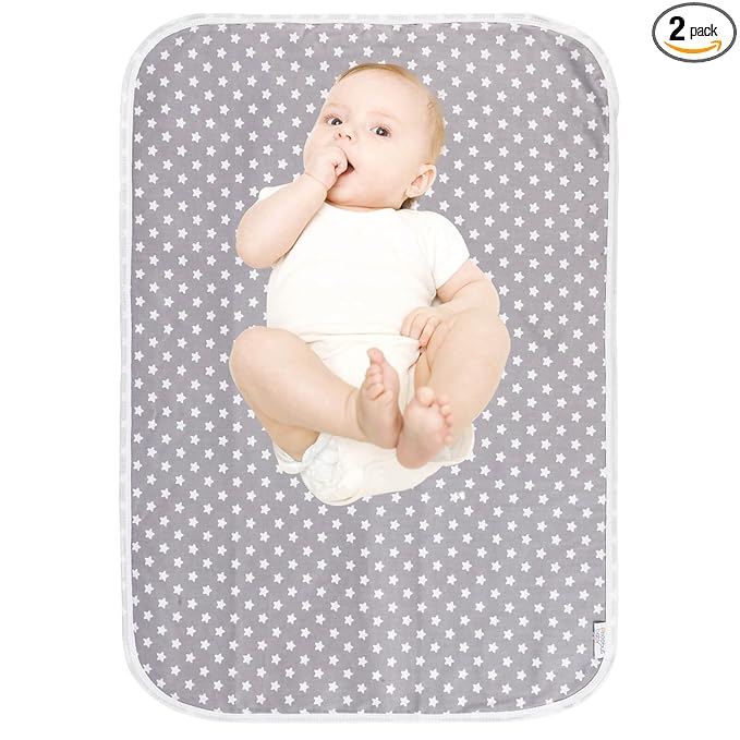Baby Diaper Changing Pad, 21 5/8" x 31.5" Waterproof Changing Pad Liners 2Pack - Reusable Soft and Absorbent Portable Changing Mat(Star2PCS)