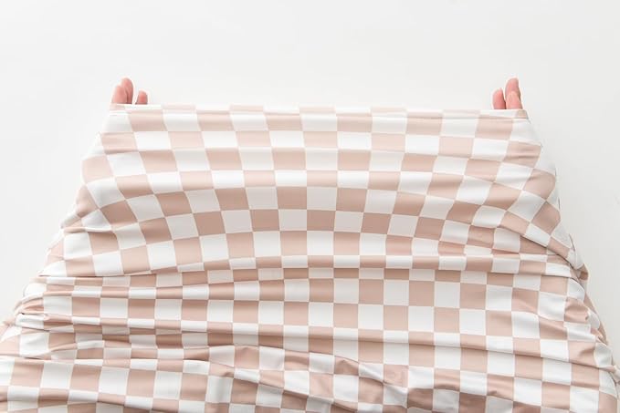 Little Jump Multi-use Baby Carseat Cover, Breathable Nursing Cover, High Stretchy Infant Carseat Canopy, Stroller Cover, Car Seat Covers for Bbies, Boys & Girls (Cream Checkered)