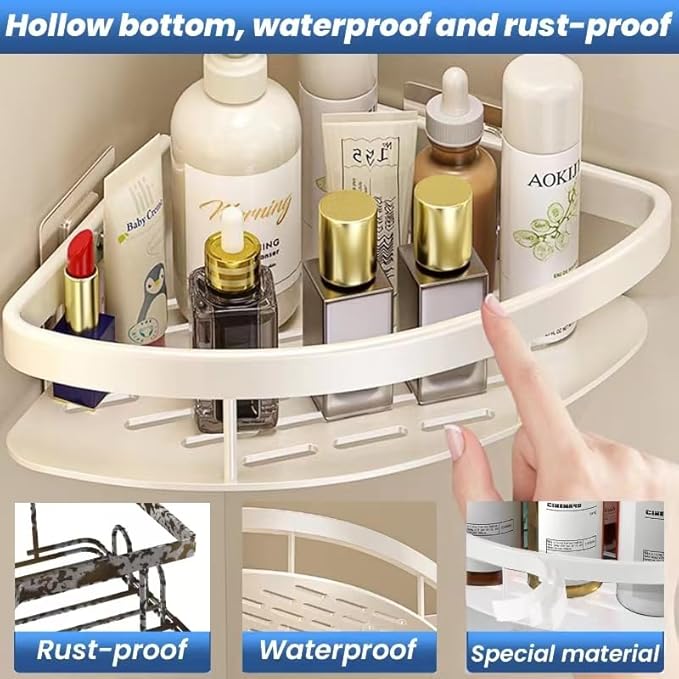2LWAT Wall Mounted Shower Organizer, 2 Tier No Drilling Adhesive Shelf, Bathroom Shower Caddy with Hooks, Suction Cup, White