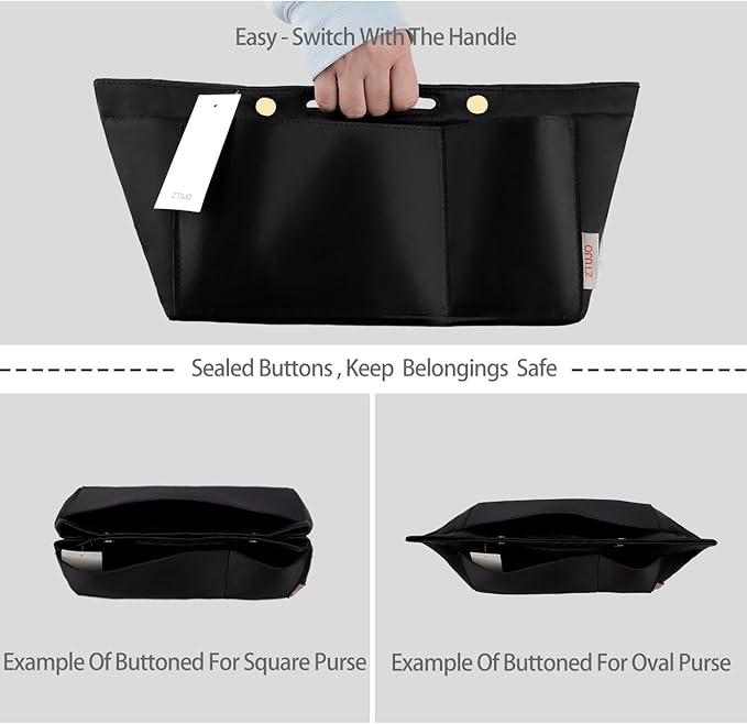 ZTUJO Purse Organizer Insert For Handbags, Silky Bag Organizer With 2 Zippers For Speedy Neverful Tote and More (Black, X-Small)
