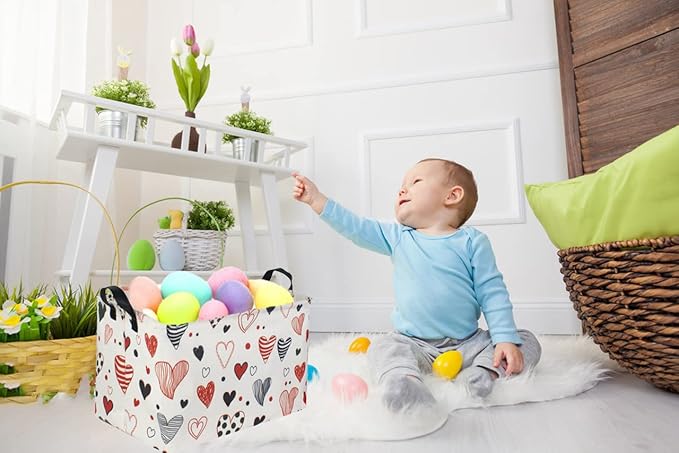 Sanjiaofen Rectangular Kids Storage Basket,Heart Baskets Organizer.Cute Storage Bin with Handles. Love Basket,Girls Room Decor,Toys Box,Gifts Bins Empty.(Line Love)