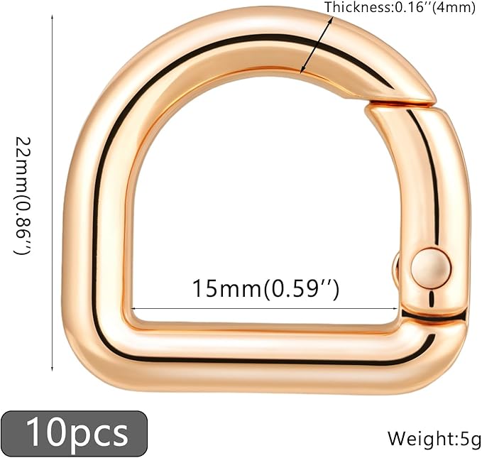 10pcs Metal D Ring Spring Key Hooks Keyring Clip for Keychain Buckle, Backpacks Handbag Purse Hardware, DIY Crafts
