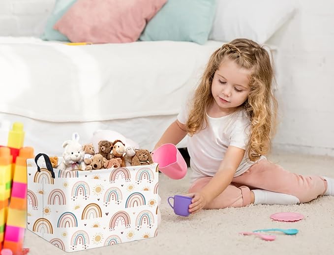 TIBAOLOVER Rectangular Rainbow Basket Baby Kids Storage Basket Cute Kids Toy Storage Bin Organizer Shelf Book Room Decor(Sun Rainbow)
