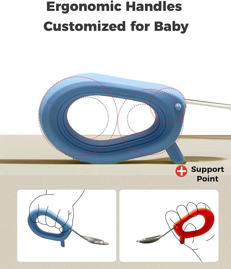 Toddler Utensils, Stainless Steel Baby Forks and Spoons Set with Silicone Handle, Kids Silverware with Portable Storage Case, Baby Feeding Essentials, Dishwasher Safe (Blue+Red)