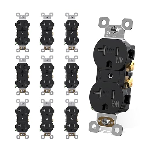 AIDA 20 Amps Outlets Duplex Electrical Receptacle Outlets,Weather Resistance & Tamper Resistant, Receptacle Wall Outlet,Residential,TR,3-Wire, Self-Grounding Clip, NEMA 5-20R,UL Listed 10 Pack, Black