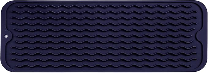 MicoYang Silicone Dish Drying Mat for Multiple Usage,Easy clean,Eco-friendly,Heat-resistant Silicone Mat for Kitchen Counter,Sink,Bar,Bottle,or Cup Navy Blue M 17 inches x 6 inches