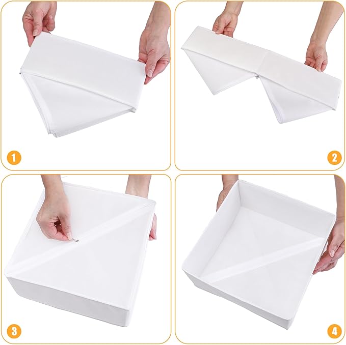 Foldable Dresser Drawer Organizers for Clothes, Underwear, Socks, Bras - Cloth Storage Box Divider Basket Bins, 14 Pack (White)