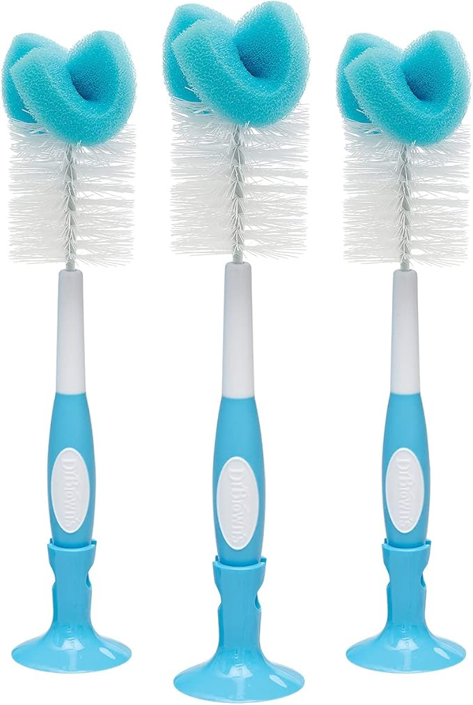 Dr. Brown's Reusable Sponge Baby Bottle Cleaning Brush, Blue, 3-Pack + Anti-Colic Vent Cleaning Brush, BPA-Free, 4-Pack