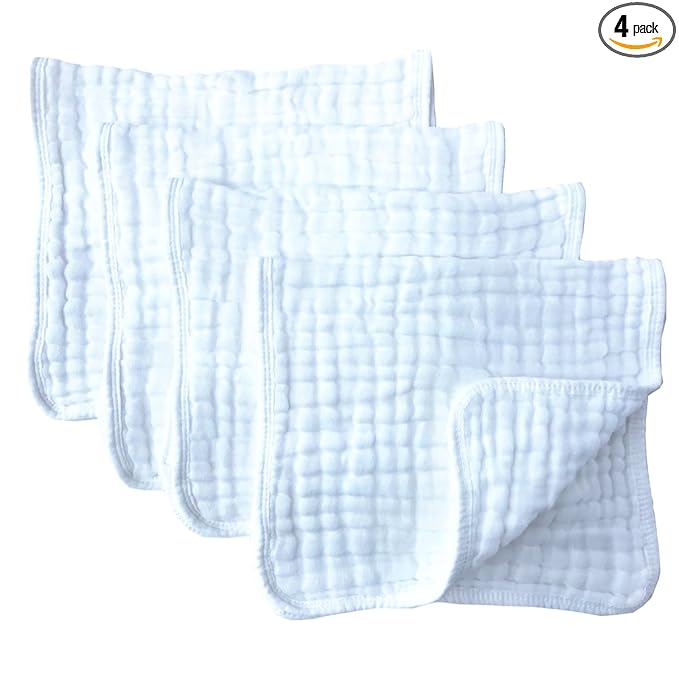 Synrroe Burp Cloths Large, Muslin Burp Cloths for Baby, Extra Absorbent and Soft, 6 Layers 20 by 10 Inches 100% Cotton (White Large 4 Pack)
